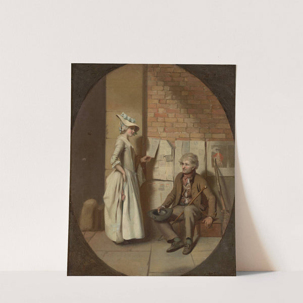 A girl buying a ballad, in a feigned oval by Henry Walton