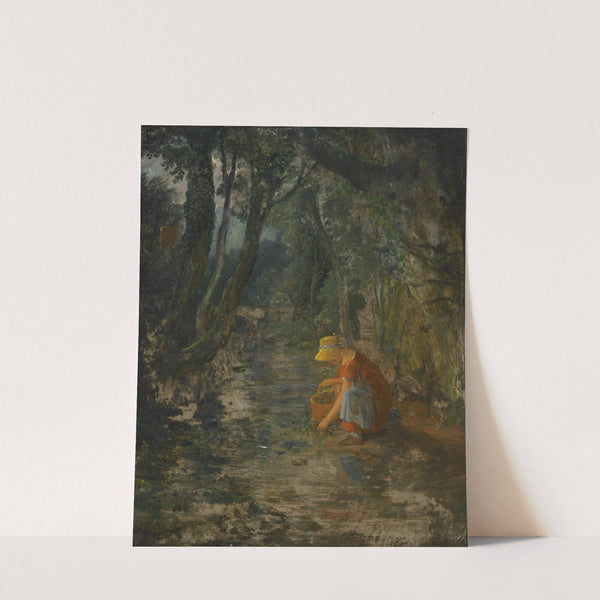 A Girl Collecting Berries By a Brook In a Wooded Landscape by Francis Danby