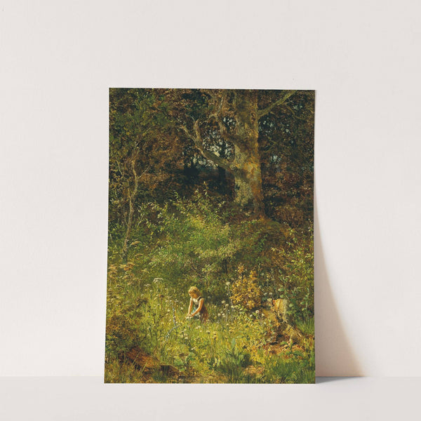 A girl gathering flowers in a forest glade by Olga Wisinger-Florian