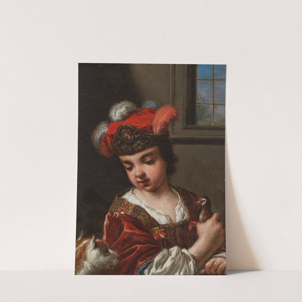 A Girl, Half-Length, Holding A Bird, With A Cat In The Foreground by Antonio Mercurio Amorosi