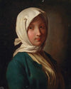 A girl in a blue jacket and white headscarf