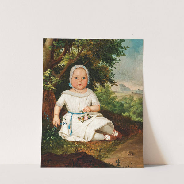 A Girl in a White Frock with Bonnet before a Landscape Background by Franz Russ The Elder