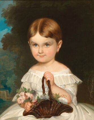 A Girl in a White Frock with Roses