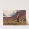 A girl knitting in a Norwegian landscape by Hans Dahl