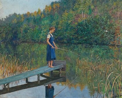 A Girl on a Jetty, fishing
