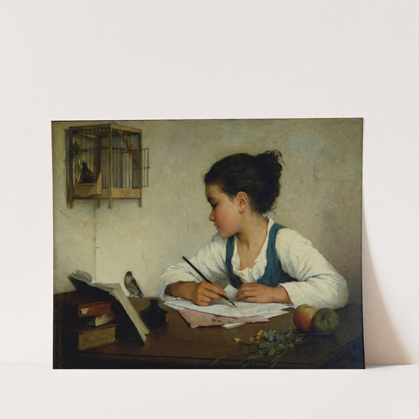 A Girl Writing; The Pet Goldfinch (circa 1870) by Henriette Browne