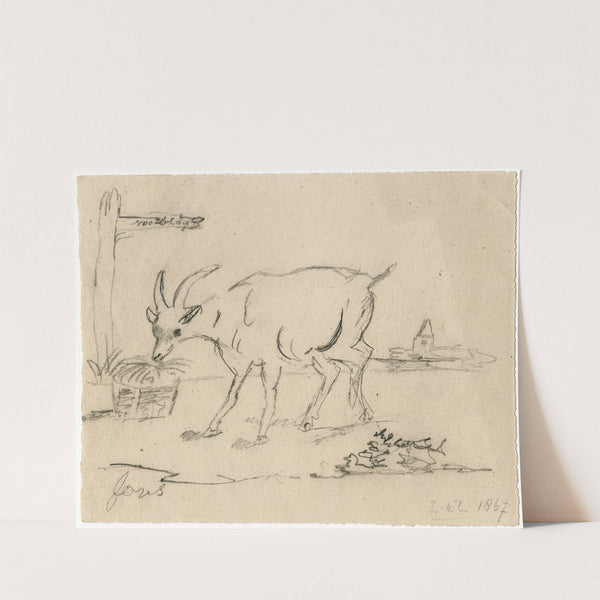 A goat eating hay out of a basket (1867) by Floris Verster