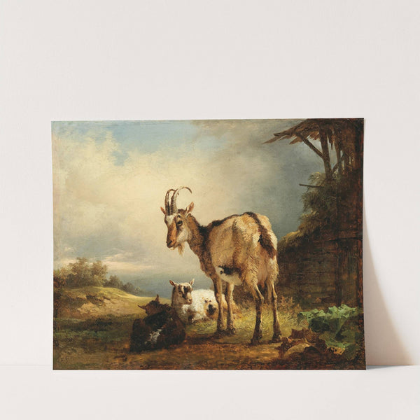 A Goat with two Kids by Friedrich August Matthias Gauermann