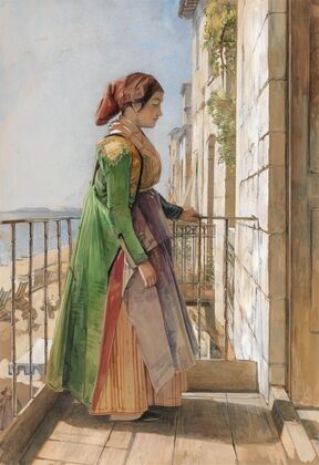 A Greek Girl Standing on a Balcony 1840