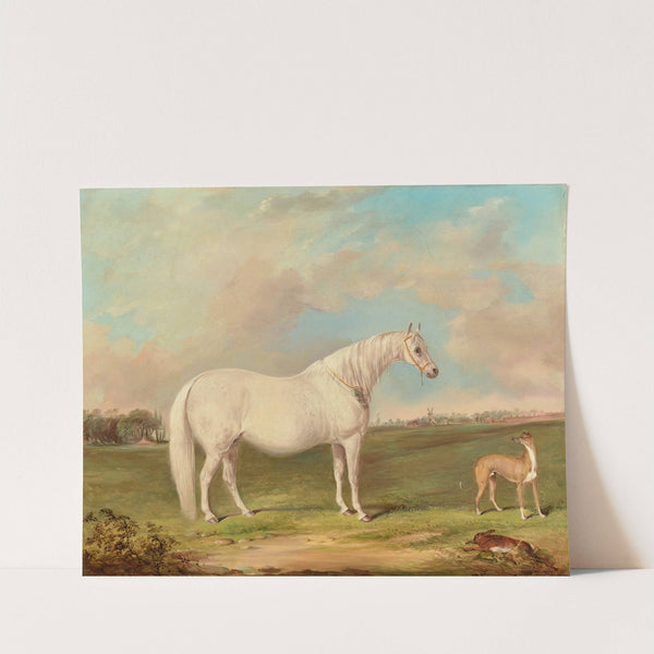 A grey mare, a lurcher and a dead hare in a landscape (1855) by James Freeman