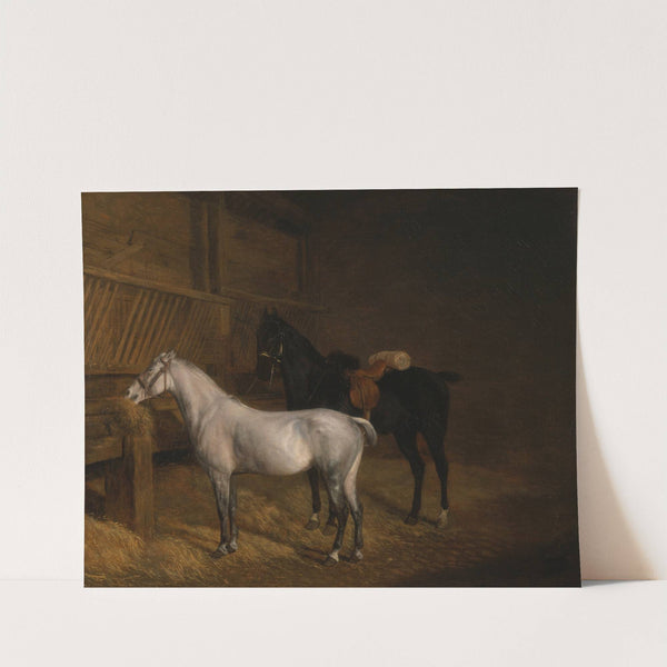 A Grey Pony and a Black Charger in a Stable by Jacques-Laurent Agasse