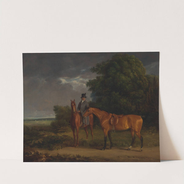 A Groom Mounted on a Chestnut Hunter, He Holds a Bay Hunter by the Reins by Jacques-Laurent Agasse