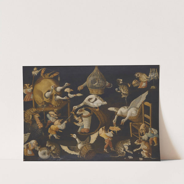 A Grotesque Scene With Animals Playing And A Dog Wrapped In Swaddling Clothes by The Master of the Fertility of the Egg