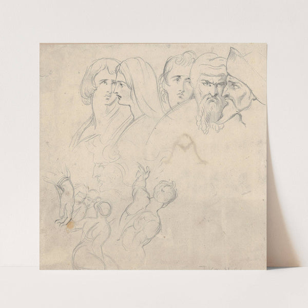 A Group of Five Heads and Further Studies (1830–44) by Theodor von Holst