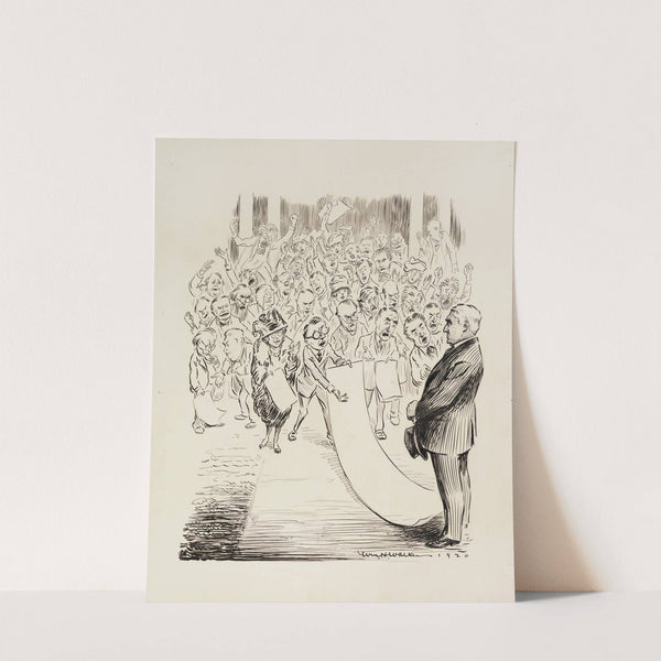 A group of men and women shout and present lists to a man in a suit. (1920) by William Henry Walker