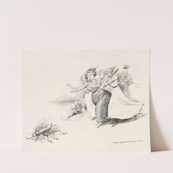 A group of women knock each other over chasing a single grasshopper. (1899) by William Henry Walker