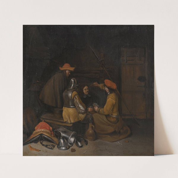 A Guardroom Interior With Four Figures Drinking And Playing Cards by Gerard ter Borch