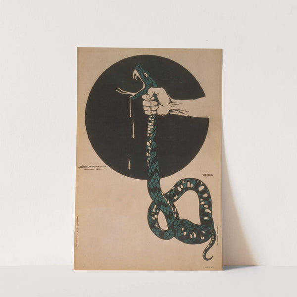 A hand squeezing the throat of a snake by Géo Dorival