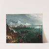 A harbour scene with numerous figures in winter by Martin Hermann Faber