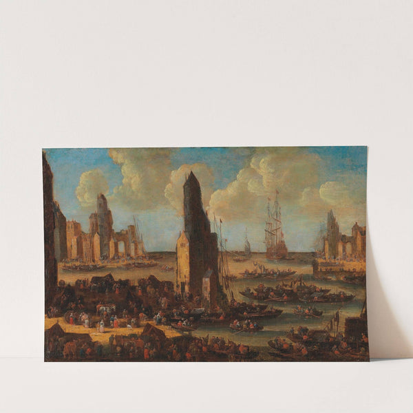 A harbour with numerous boats by Pieter Casteels II