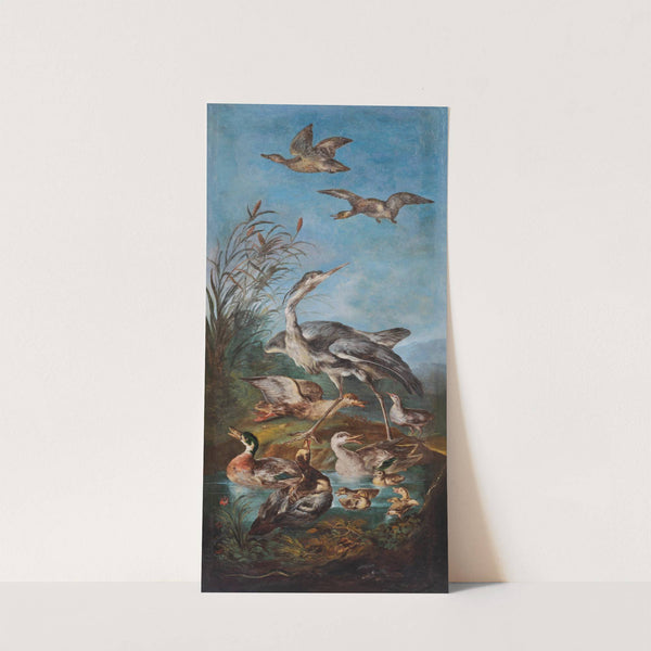 A heron and ducks near a pond by Angelo Maria Crivelli