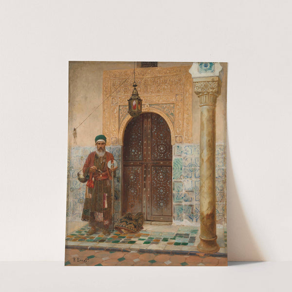 A holy man by an entrance by Rudolf Ernst