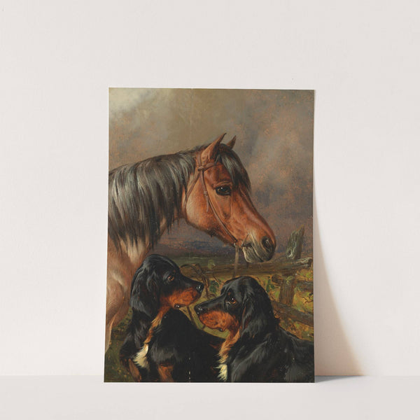 A horse and two Gordon Setters by Colin Graeme Roe