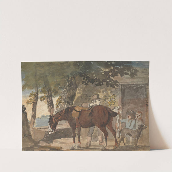 A Horse, Dog and Figures outside a Cottage by Conrad Gessner