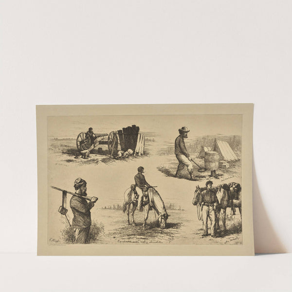 A hot day. Beef steak rare. A straggler. A quiet nibble on the cavalry skirmish. A cavalry orderly waiting orders. (1876) by Edwin Forbes