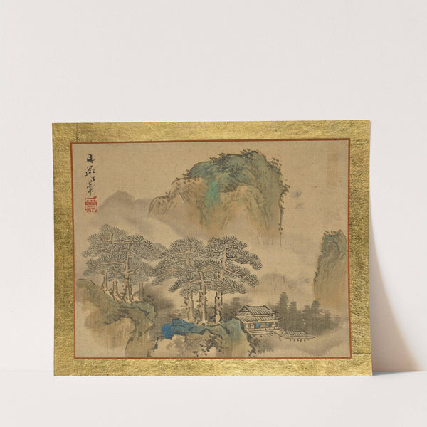 A House next to Pine Trees, in front of Mountains by Tani Bunchō