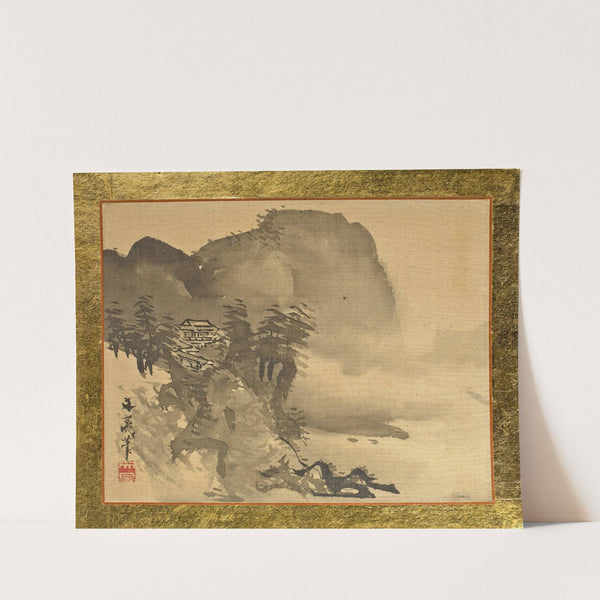 A House on a Cliff with Mountains in the Background by Tani Bunchō