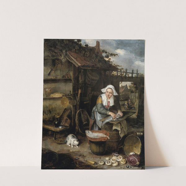 A Housewife in an inner Courtyard Cleaning Fish by Hendrik Potuyl