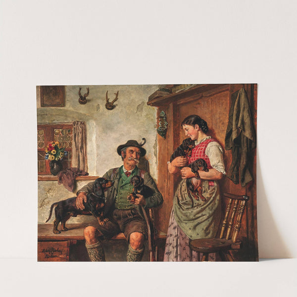A Hunter with Alpine-Dachsbracke Puppies by Adolf Eberle