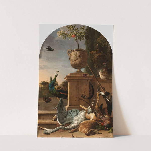 A Hunter’s Bag on a Terrace (c. 1678) by Melchior d'''Hondecoeter