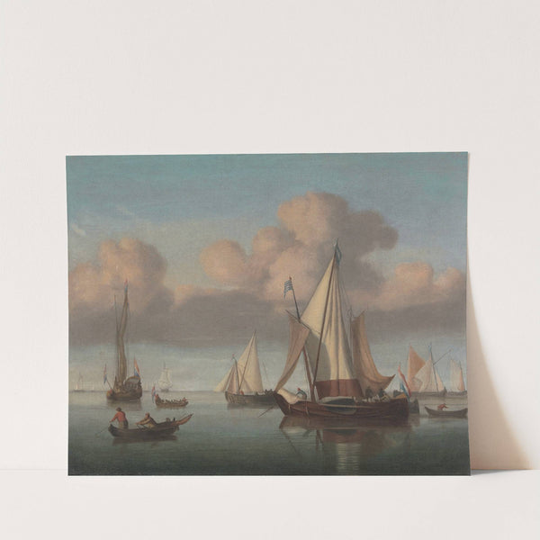 A Kaag at Anchor with Sails Hoisted and a State Yacht and Other Vessels by Willem van de Velde the Younger