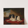 A King Charles Spaniel on a red cushion by James Ward