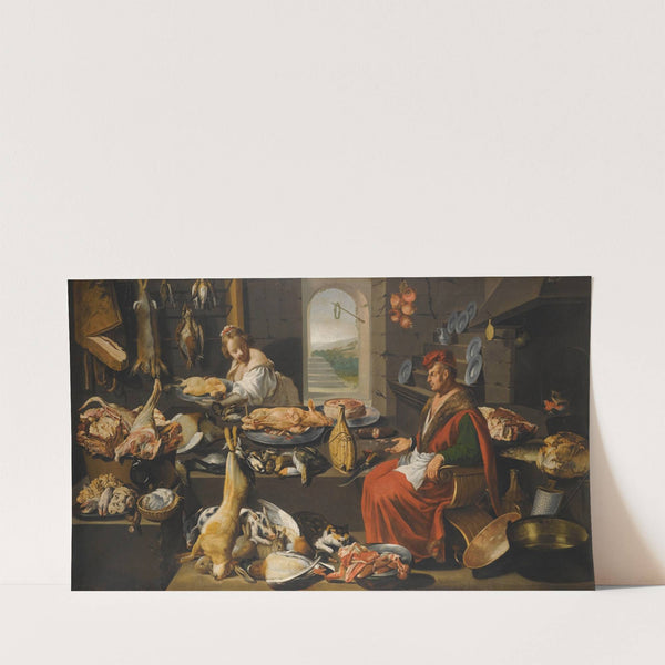 A Kitchen Interior With A Chef And His Assistant Surrounded By Meats And Cooking Instruments, A Fireplace To The Right (17th Century) by Italo-Flemish School