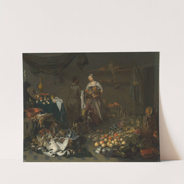 A kitchen interior with a maid and a servant conversing (1650) by Jan Van Kessel The Elder