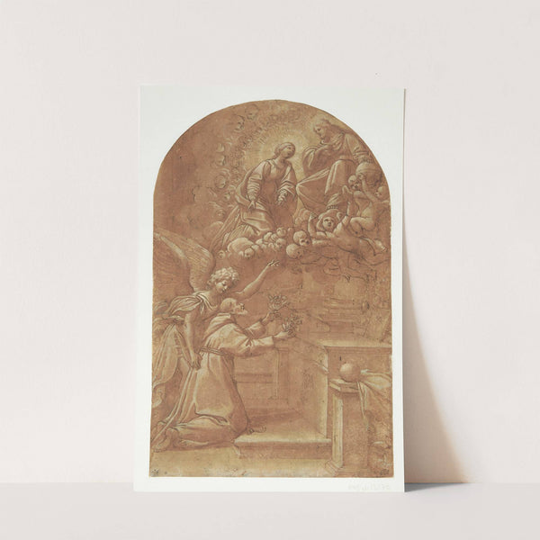 A kneeling Franciscan Frands of Assisi, supported by an angel by Leonello Spada