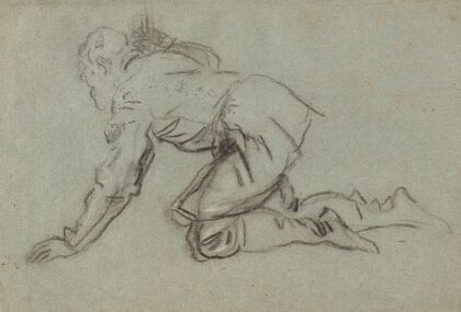 A Kneeling Man Holding a Staff (recto) (mid 1550s)