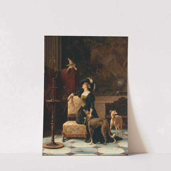 A Lady with Greyhounds and a Parrot by Luigi Crosio