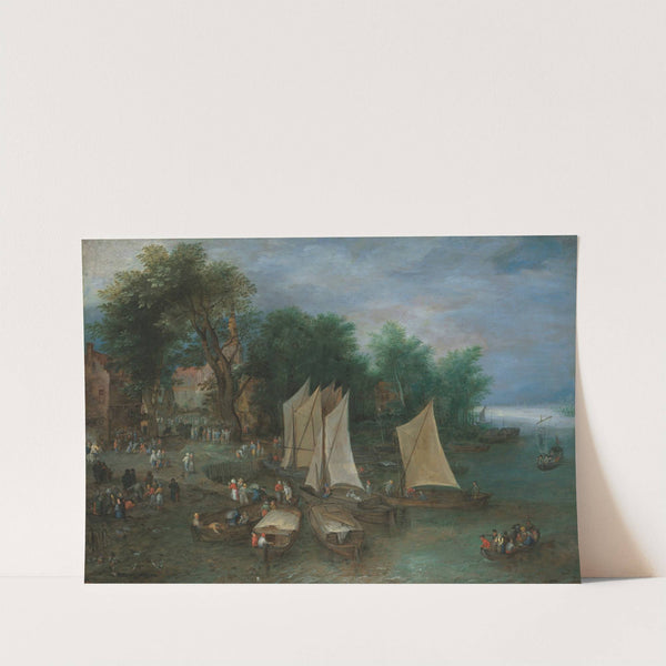 A landing stage near a village with shipping and figures by Jan Brueghel The Elder