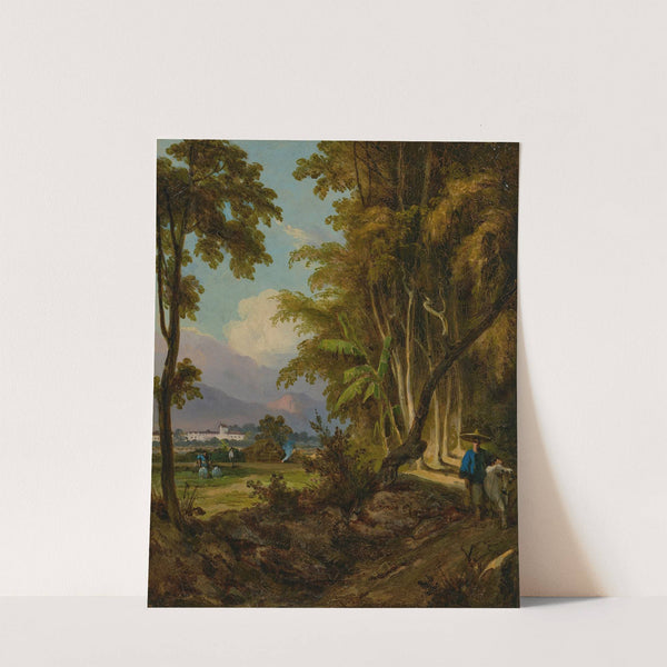 A landscape in Macau with a herdsman walking along a track by George Chinnery