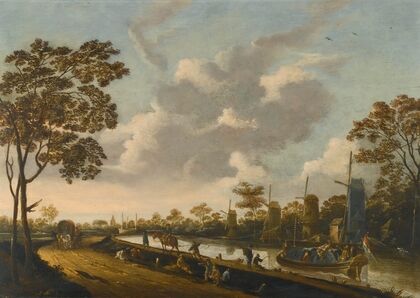 A Landscape With A Barge Being Towed Along A Canal