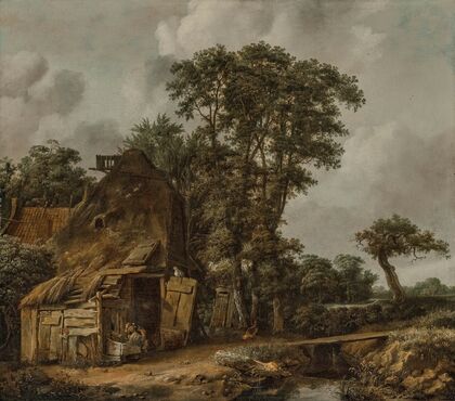 A landscape with a farmhouse by a stream
