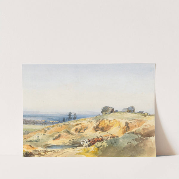 A landscape with a narrow path and an oxcart by Edward Theodore Compton