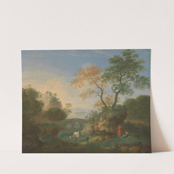 A Landscape with Distant Classical Ruins, a Bridge, Figures, and Cattle by William Smith