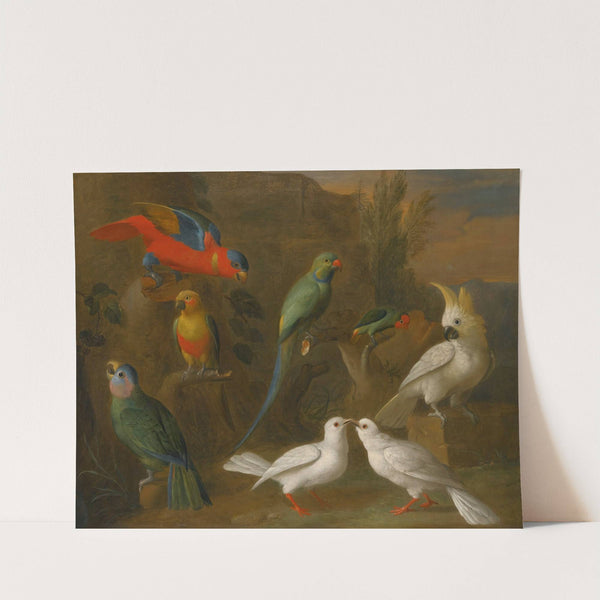 A Landscape With Exotic Birds Including Parrots, Parakeets, Turtle Doves And Cockatoos by Circle of Tobias Stranover