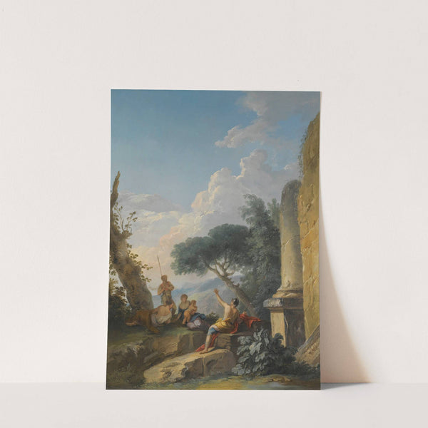 A Landscape With Figures Resting Beside Classical Ruins by Andrea Locatelli