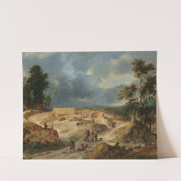 A Landscape With Peasants Building A Village by Flemish School